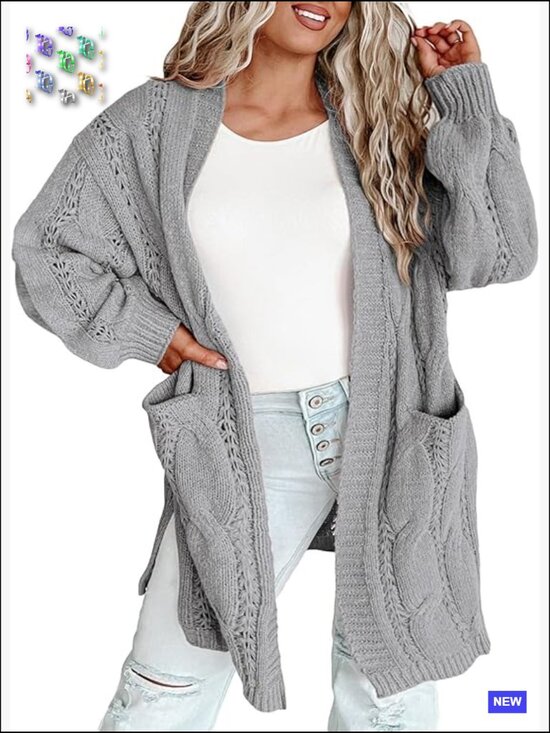 Sweaters - Plus Size Open Front Cardigan with Pockets Long Sleeves Lightweight Fall